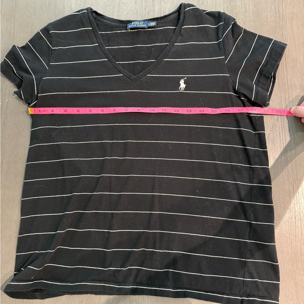 Ralph Lauren Black and White Striped V Neck